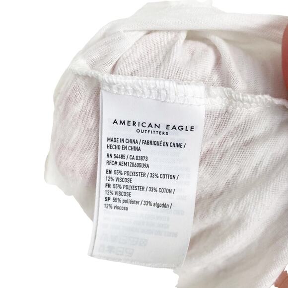 American Eagle White Burnout Spellout Ringer T Shirt Sz XS - Picture 4 of 6